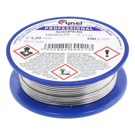 Cyna lutownicza z topnikiem SW26 - 1.2mm - spoiwo Sn60Pb40 Cynel 100g