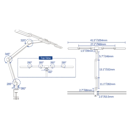 Lampa biurkowa LED z podstawą - profesjonalna z regulacją barwy i jasności - liniowa 105cm - 4 ramiona - 1300lm - czarna - FDDL12