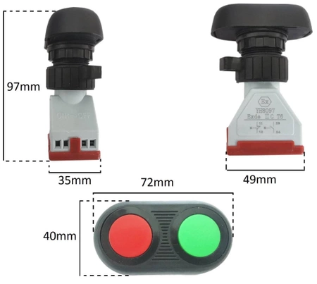 Przycisk BA8097 monostabilny 10A/250V czerwony/zielony (NC/NO)