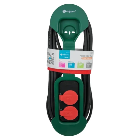 Przedłużacz, 2 gniazda, IP44, 8m, 3G1.5 mm2, 16A 3680W, zielono-czerwony