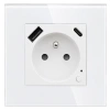 Gniazdko elektryczne z uziemieniem z USB A+C 20W z pomiarem energii (watomierz) ZigBee białe podtynkowe z ramką szklaną - TAWOIA Glass