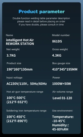 Stacja lutownicza 861DS, 2w1: hot-air i kolba z rdzeniem serii 210, Mechanic