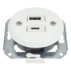Ładowarka USB A+C 20W okrągła biała ceramiczna podtynkowa z ramką drewnianą jasną - Ceramic Loft
