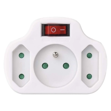 Rozgałęźnik sieciowy 230V, 3 gniazda, 10A, biały, włącznik, EMOS P0029