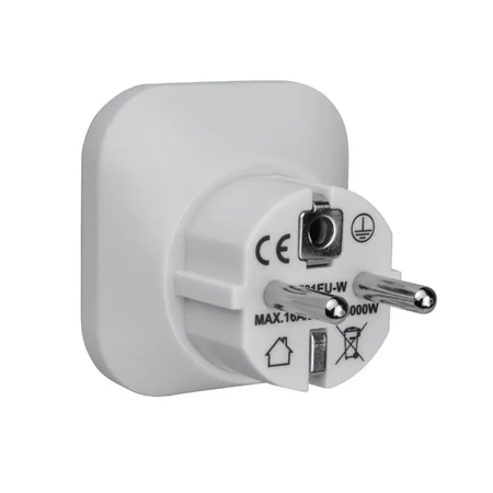 Adapter podrozny na wtyk europejski, gniazdo uniwersalne, 250 V 10 A, bialy, DPM PF01EU-W