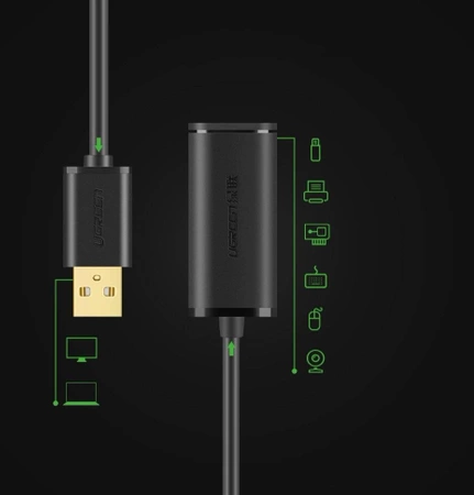 Przedłużacz USB 2.0 aktywny ze wzmacniaczem, wtyk – gniazdo A-A, 5 m, UGREEN US121