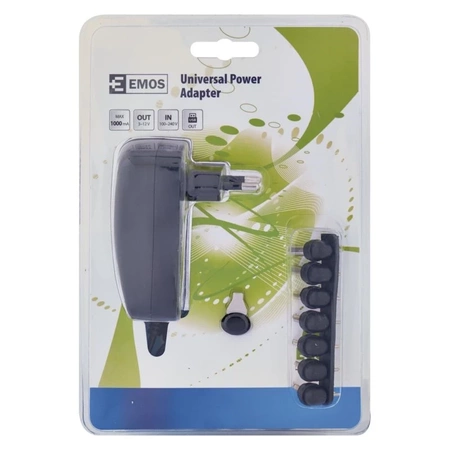 Zasilacz impulsowy 3V - 4.5V - 5V - 6V - 7.5V - 9V - 12V uniwersalny 1A z zestawem wtyków i USB, EMOS N3111