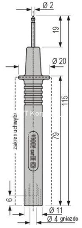 Sonda probiercza 115mm bezpieczna, gniazdo 4mm, żółta