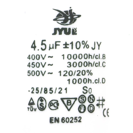 Kondensator rozruchowy do silnika, CBB60 4.5uF 450Vac 30x60mm przewód