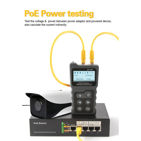Tester LAN PoE 802.3af, 802.3at, test mapy połączeń, LCD, Noyafa NF-488
