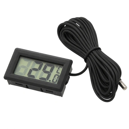 Termometr panelowy LCD z sondą na przewodzie 3 m, zakres -50 do +110°C, zasilanie LR44