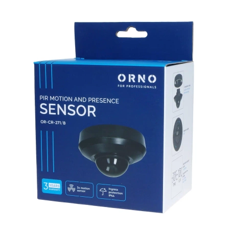 Czujnik ruchu PIR i obecności 360st 2000W, 3 sensory, dodatkowa baza, czarny, IP65, ORNO OR-CR-271