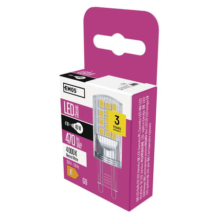 Żarówka LED G9 kapsułka JC, 4 W, odpowiednik 40 W, neutralna biel, 470 lm, EMOS ZAR-E-ZQ9545