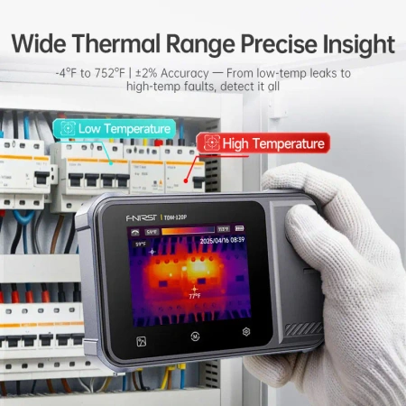 Multimetr z kamerą termowizyjną FNIRSI TDM-120P - kamera IR 120×90 -20–400°C, TRMS 19999, dotykowy ekran