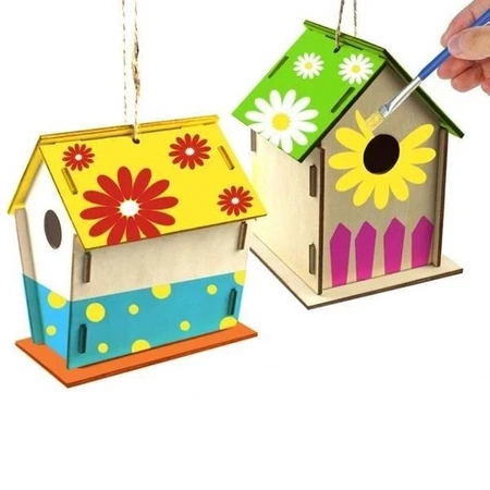 Drewniany domek dla ptaków, karmnik DIY wzór 1