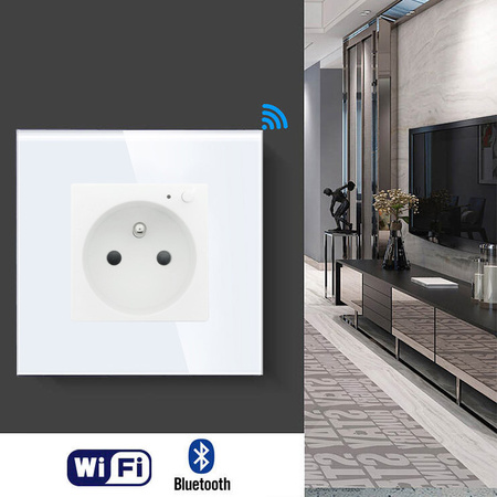 Gniazdko Smart WiFi i Bluetooth - białe podtynkowe z ramką szklaną - TAWOIA Smart Home
