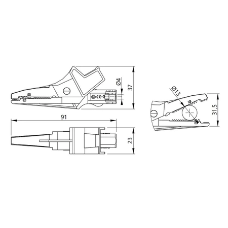 Krokodylek bezpieczny, rozwarcie 25mm, gniazdo 4mm, żółty