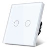 Włącznik podwójny 600W - dotykowy szklany panel biały - podtynkowy - TAWOIA Glass