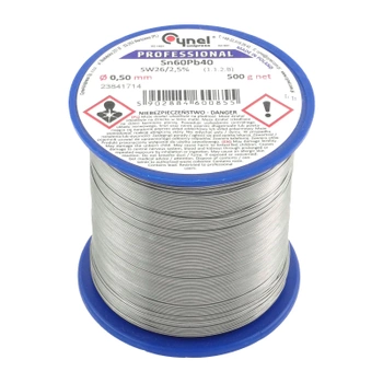 Cyna lutownicza z topnikiem SW26 - 0.5mm - spoiwo Sn60Pb40 Cynel 500g