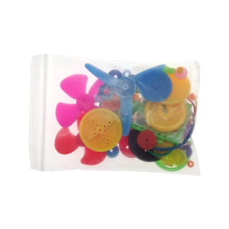 Zestaw 55 plastikowych elementów i zębatek do budowy robotów i pojazdów DIY