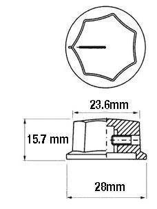 Gałka z kołnierzem, oś 6mm, fi28x15mm, czarna