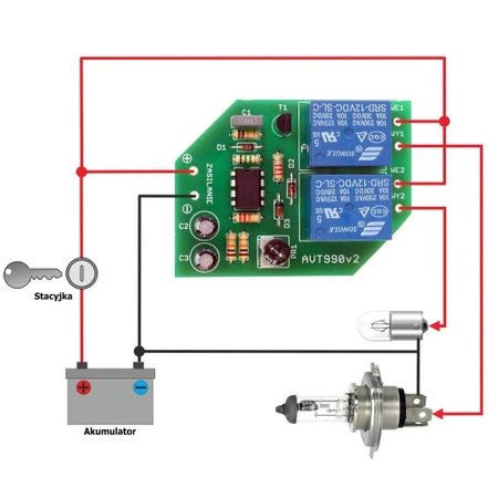 Automatyczny włącznik świateł samochodowych 12V z 2 przekaźnikami - KIT AVT 990