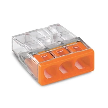 Szybkozłączka WAGO 2273-203 wciskana na 3 przewody, tylko drut 0,5-2,5mm², 24A 450V, pomarańczowa