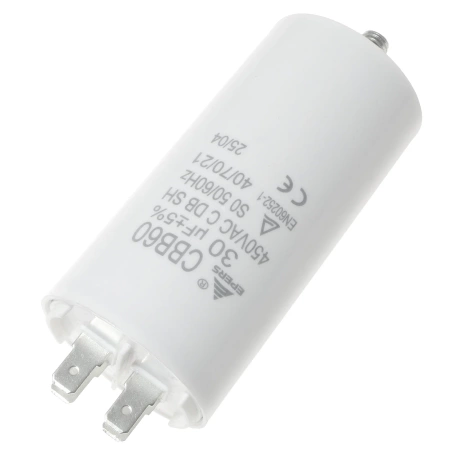Kondensator rozruchowy do silnika 30uF 450VAC, 4 konektory, 45x90mm