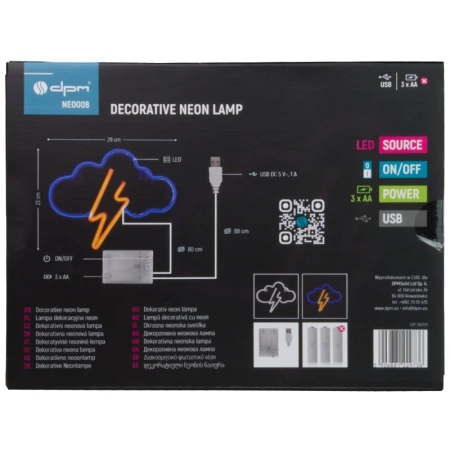 Neon LED "chmurka", dekoracja LED 29x23cm zasilanie z baterii lub USB