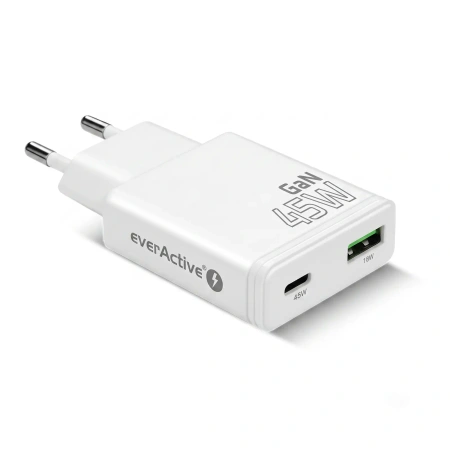 Ładowarka sieciowa GaN 45W USB-C PD + USB-A QC3.0 - super slim everActive SC-460Q