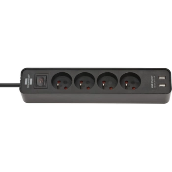 Listwa zasilająca 4 gniazda + 2× USB, przewód 1,5 m, 16 A, czarna, Brennenstuhl Ecolor