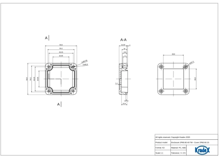 Obudowa hermetyczna z uchem ZP60.60.40 jasnoszara ABS