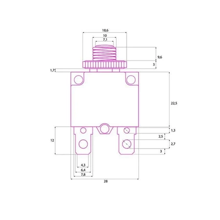 Wyłącznik nadprądowy bimetaliczny MR1, 6A 250Vac, 1 tor