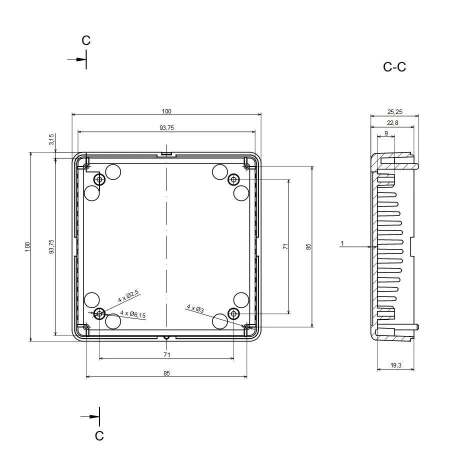 Obudowa uniwersalna wentylowana z panelami bocznymi 100,0 mm × 100,0 mm × 35,3 mm z ABS, kolor biały Z123AWB KRADEX