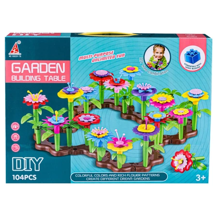Klocki konstrukcyjne: OGRÓD, kwiatowe kompozycje, 104 elementy