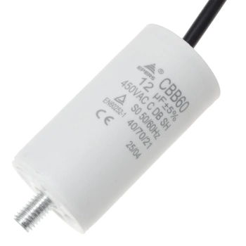 Kondensator rozruchowy do silnika 12µF 450VAC, CBB60, przewody 15 cm, Ø35 × 65 mm, EPERS