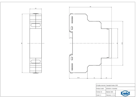 Obudowa modułowa na szynę DIN ZD1001J-B, 90 × 18 × 65 mm, ABS, szara, Kradex
