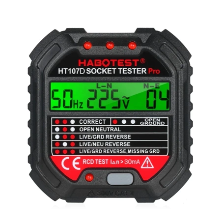 Tester gniazd z wyświetlaczem cyfrowym Habotest HT107D