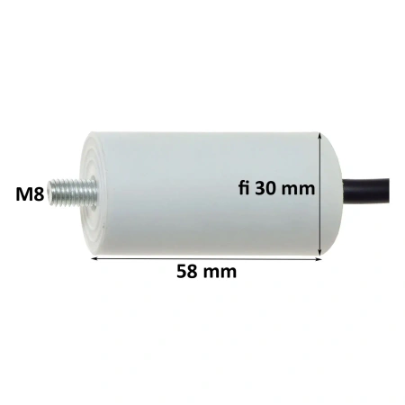 Kondensator rozruchowy do silnika 3µF 450VAC, CBB60, przewody 15 cm, Ø30 × 58 mm, EPERS