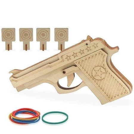 Pistolet wielostrzałowy na gumkę - DIY - Drewniana Zabawka edukacyjna