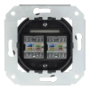 Gniazdo Ethernet Cat.6 x2 okrągłe czarne ceramiczne podtynkowe z ramką drewnianą ciemną - Ceramic Loft