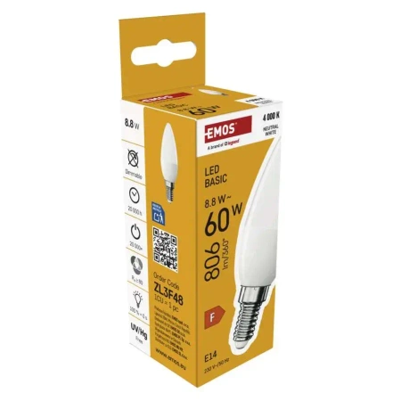 Żarówka LED E14 8.8W = 60W 806lm neutralna biel, Filament świeczka A CLASS EMOS ZF3A42