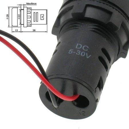 Woltomierz LED, okrągły fi28mm, 5-30V, niebieski