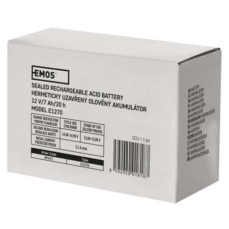 Akumulator żelowy bezobsługowy, 12 V, 7 Ah, 151 × 65 × 94 mm, 2,05 kg, EMOS B9691