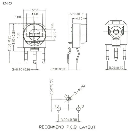 Potencjometr montażowy RM-63 - 10kom pionowy 0,1W