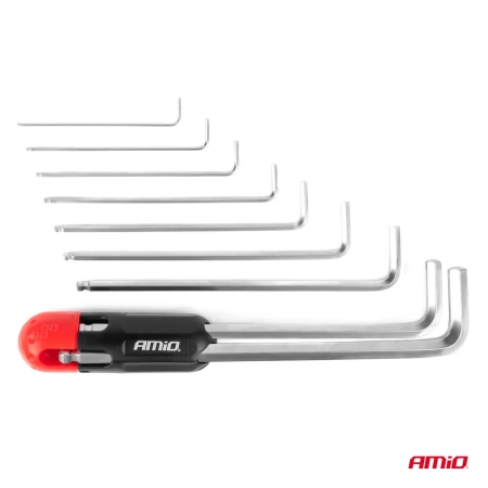 Zestaw kluczy imbusowych HEX z kulką - Extra Long, CRV, 9 szt. AMIO-04303