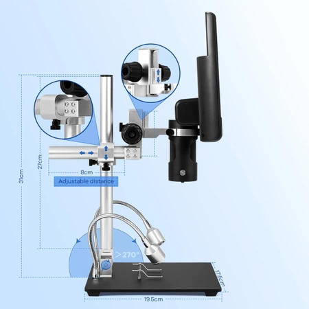 Mikroskop laboratoryjny do elektroniki, biologii i badań próbek, 3 obiektywy, ekran 10″ – Andonstar AD249S-M