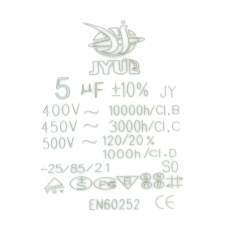 Kondensator rozruchowy do silnika, CBB60 5uF 450Vac 30x58mm przewód