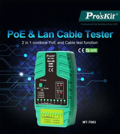 Tester LAN + PoE (RJ45, RJ11, RJ12), Proskit MT-7063