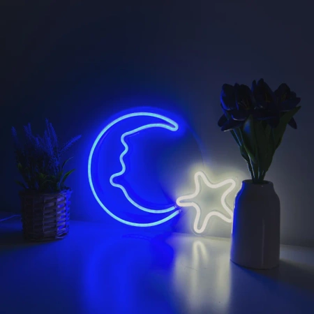 Neon LED "księżyc", dekoracja LED 38x28,5cm zasilanie z baterii lub USB